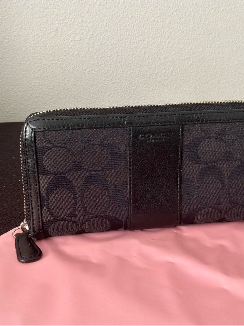Coach Black Signature Zip-Around Wallet